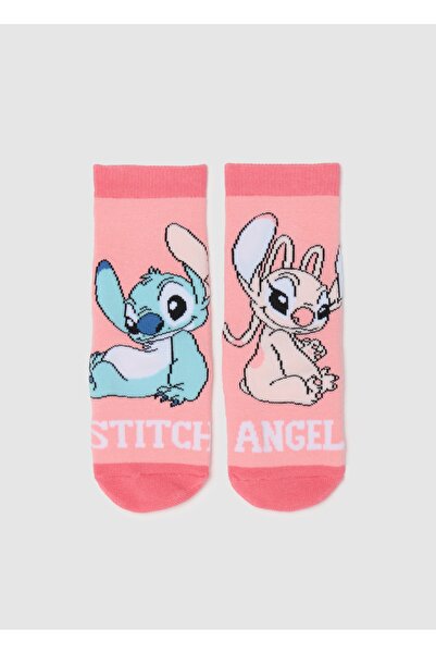 Ovs Girls' pink cotton socks with elastic and Stitch print