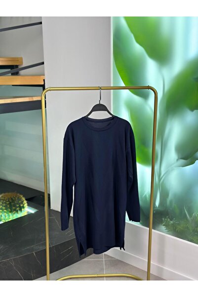 BÜRDE Navy Blue Color Mercerized Women's Tunic with Chevron Pattern