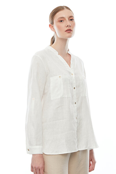 PAULMARK Γυναικείο λινό πουκάμισο με γιακά δικαστή