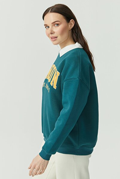 PAULMARK Women's Shirt Collar Printed Sweat Top