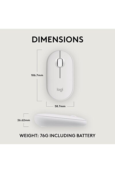 logitech ماوس بيبل ماوس 2 M350s رفيع لاسلكي يعمل بتقنية البلوتوث - أبيض