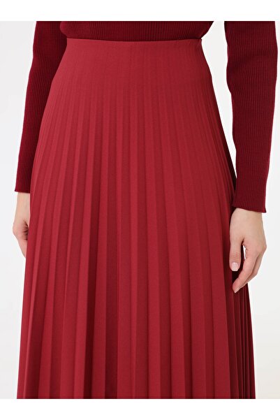 Refka Crepe Fabric Pleated Classic Skirt - Plum -