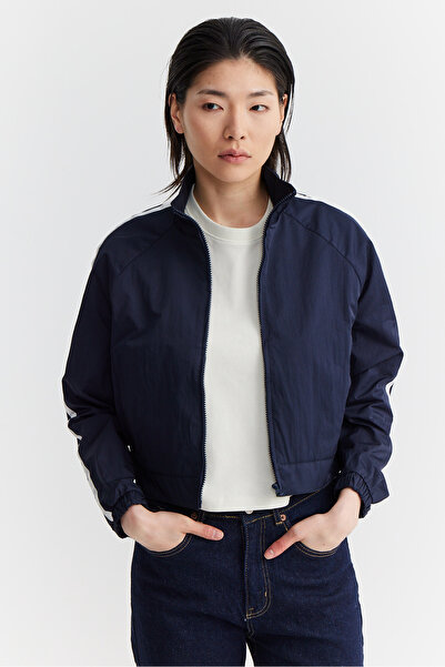 PAULMARK Women's Sleeve Striped Detail Parachute Fabric Thin Short Coat