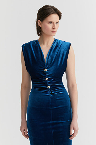 PAULMARK فستان مخملي بتفاصيل أكمام الخفاش للنساء