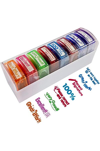 Generic مجموعة طوابع بيرتيفيني ذاتية الحبر للمعلمين، 8 طوابع ملونة للفصول الد...