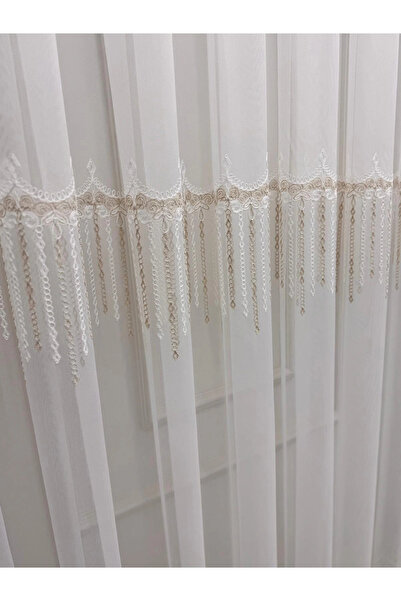 NİVEMESHOME 2571 V -117 Rei̇na Gold 1/3 Pleated Bamboo Tulle Curtain