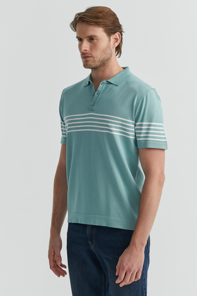 PAULMARK Ανδρικό πλεκτό μπλουζάκι με ριγέ γιακά πόλο