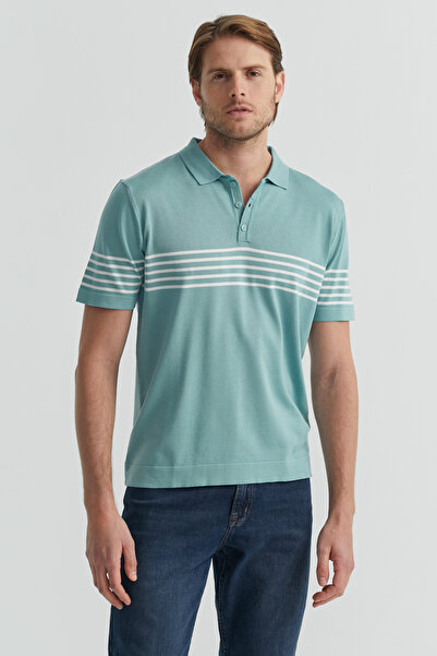 PAULMARK Ανδρικό πλεκτό μπλουζάκι με ριγέ γιακά πόλο