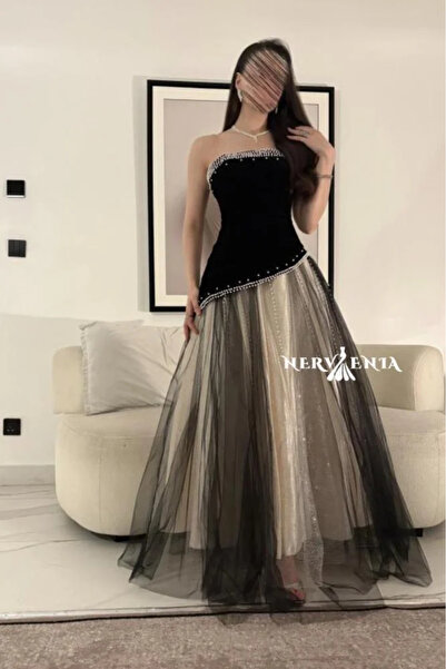 narvenia Serafina velvet wool dress with tulle