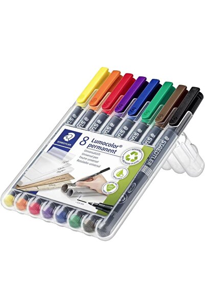 Staedtler Lumocolor Permanent Fine Felt-Tip Marker, 0.6 mm, Pack of 8 (Assorted Colors)