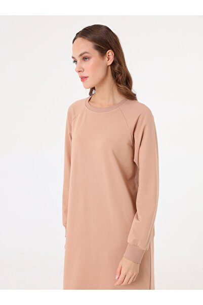 Benin Μακρύ φούτερ με λαιμόκοψη - Σκούρο κρεμ -