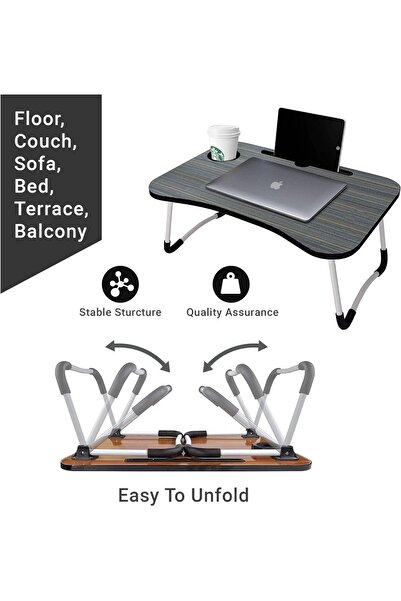 Generic Portable Laptop Bed Table, 60×40 cm, Black