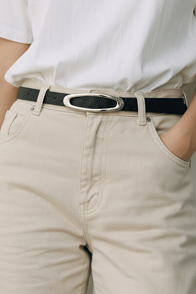 TAKIŞTIR Ασημί Χρώμα Δερμάτινη Γυναικεία Ζώνη με Λεπτομέρειες