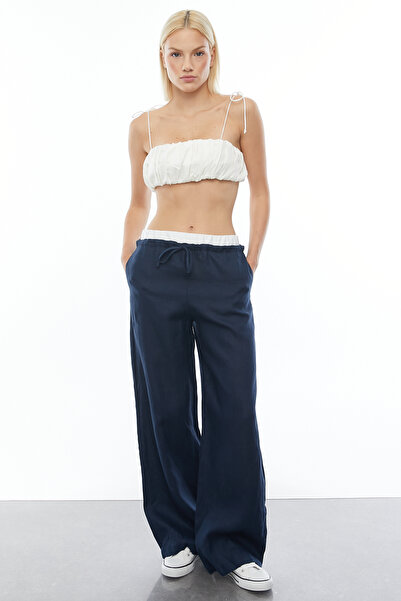 PAULMARK بنطلون كتان بتفاصيل الخصر