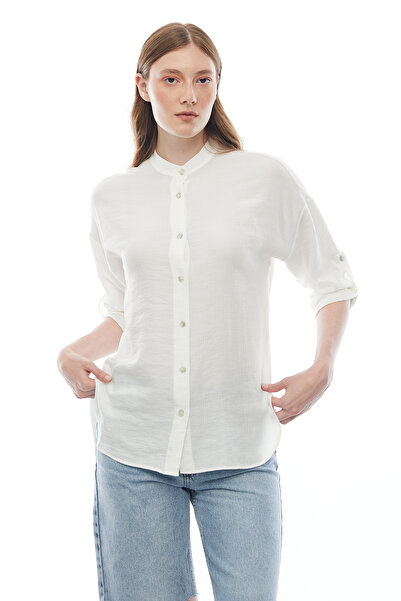 PAULMARK Women's Judge Collar Curved Sleeve Shirt