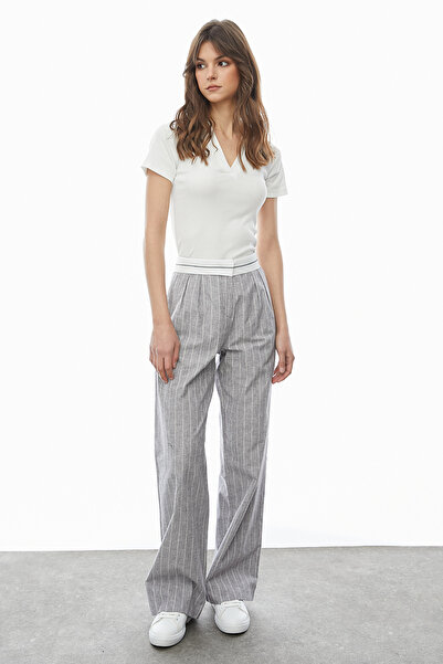 PAULMARK Ριγέ παντελόνι με λεπτομέρεια στη μέση