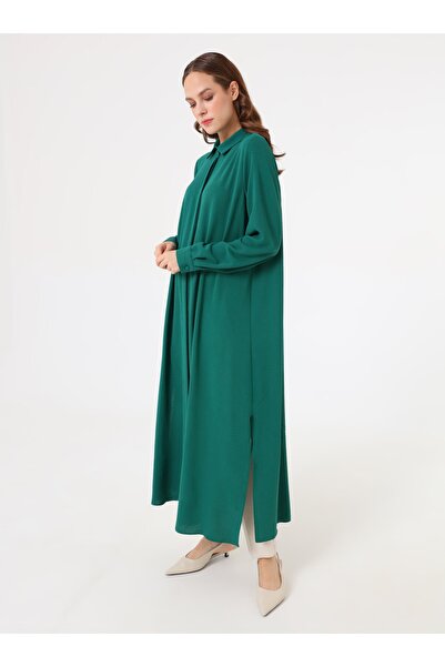 Refka Shirt Collar Long Hijab Tunic - Emerald Green -