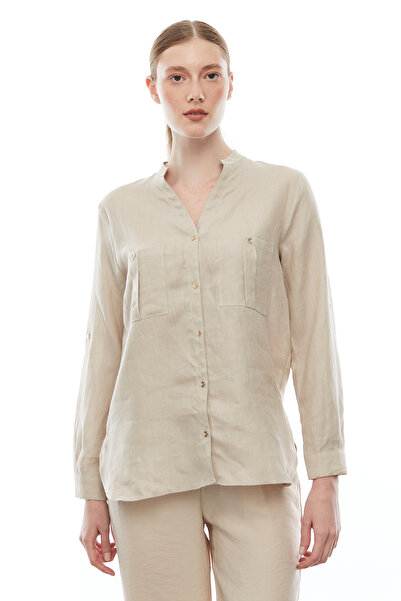 PAULMARK Γυναικείο λινό πουκάμισο με γιακά δικαστή