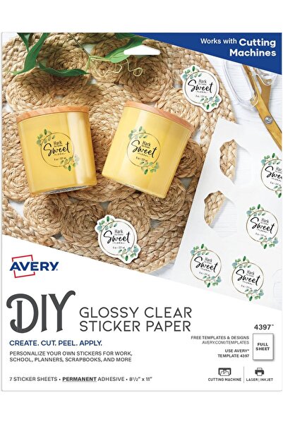 AVERY ورق ملصقات شفاف لامع قابل للطباعة، 8.5 × 11 بوصة، ليزر/نفث حبر، 7 ورقات...