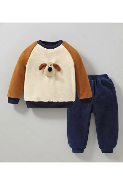 melisam.msg Boy's Plush Cute Winter Thick Bottom Top Set