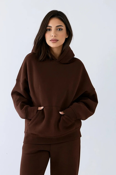 525 Kahverengi Unisex Oversize Hoodie Sweatshirt