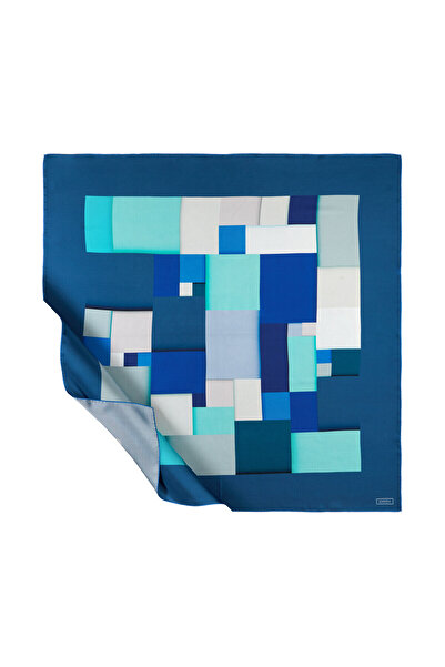ipekevi Eșarfă din mătase Tivil cu model Lego, albastru denim