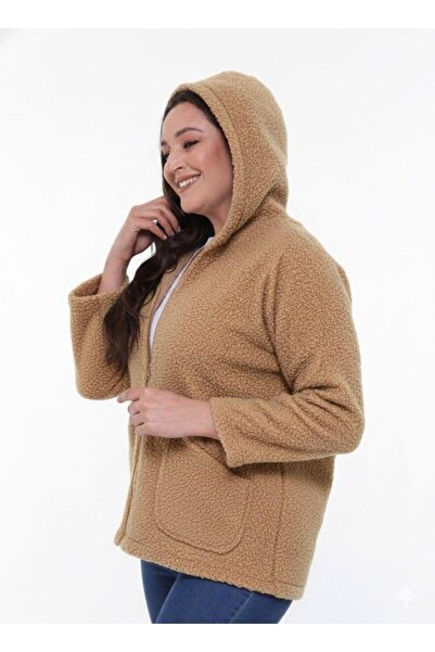 Zer Otantik με κουκούλα Buklet Κοντό παλτό μεγάλου μεγέθους καφέ