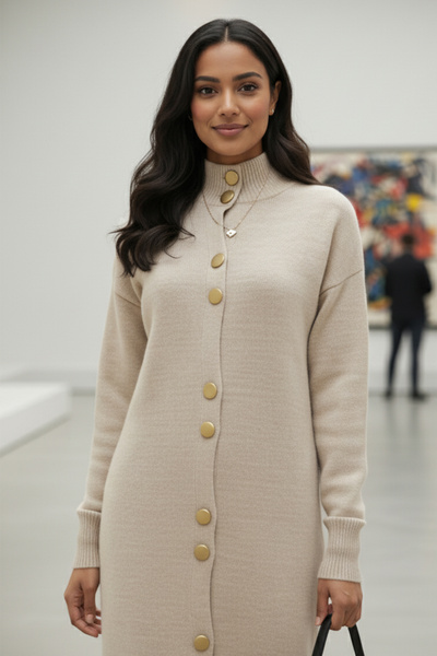 benguen Buttoned Long Knit Cardigan R4413 Ecru