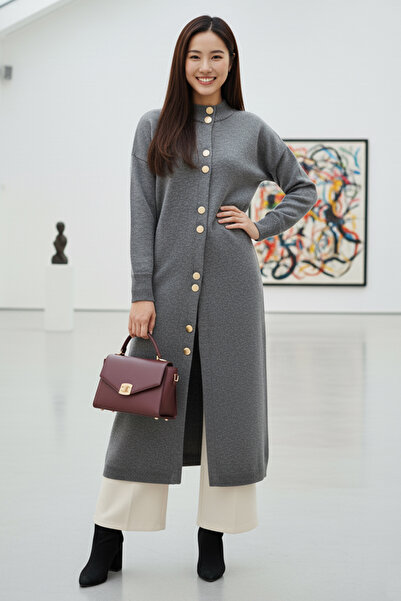 benguen Buttoned Long Knit Cardigan R4413 Anthracite