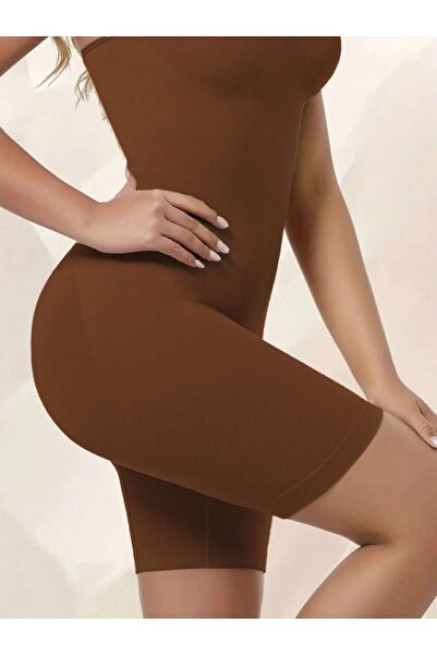 MİSTİRİK Larix Model Extra Shaping / Sculpting Extra Firming Full Length Jumpsuit Corset Brown Color