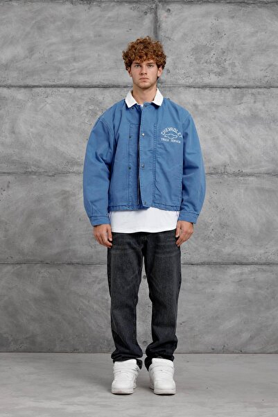 NOMARC Синя MMX TRACK SERVİCE ДЖИНСОВА КУРТКА З НАПИСОМ