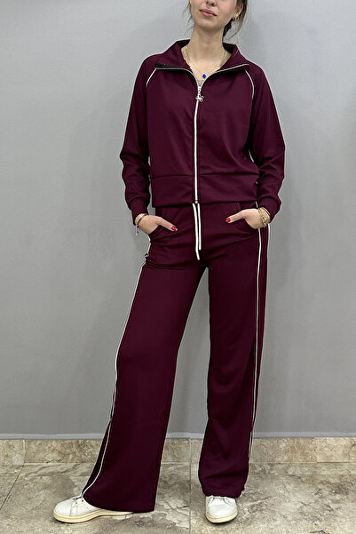 Tam Moda Set de trening cu fermoar cu dungi din material modal