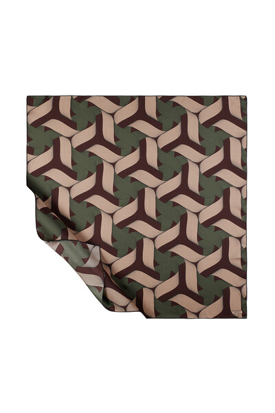 ipekevi Acı Kahve Kurdela Desenli Tivil İpek Eşarp