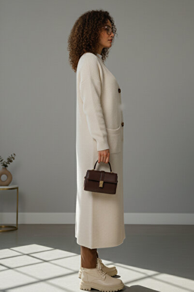 benguen Long Knit Cardigan with Pockets R2892 Ecru
