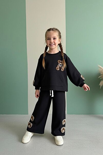 Minigimin Cicileri طقم بناتي بتفاصيل دببة صغيرة وبنطلون - أسود