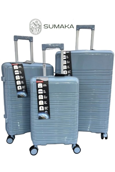 SUMAKA Travel Luggage Set of 3pc High-Resistant and Durable Silicon Trolley Suitcase, 360° Wheels + Lock