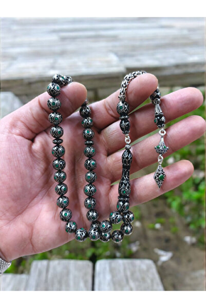 İnan Tesbih Premium Class Special Silver Inlaid Silver Tassel Sphere Cut Kuka...