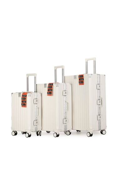 Prosperity High-End Travel Suitcase Aluminum Alloy Luggage with Four Universal Wheels - White Set