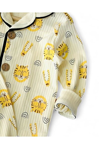 Ege Bebek Baby Boy Kaplan Printed 6-9-12-18-24 Months Transitional Corded Fabric Double-Breasted Collared Nightgown Pajama Set