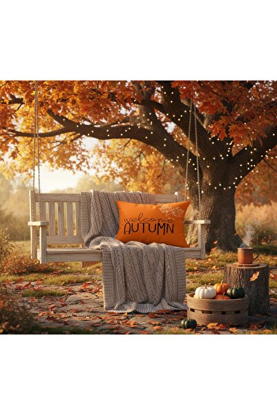 Evmila Welcome Autumun Lettering Pattern Autumn Velvet Rectangle Throw Pillow Case 35X55 cm Double Sided Printed
