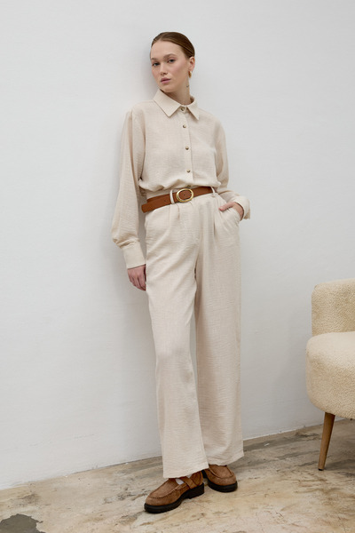 LADYA COLLECTION Krem Marlo Gömlek