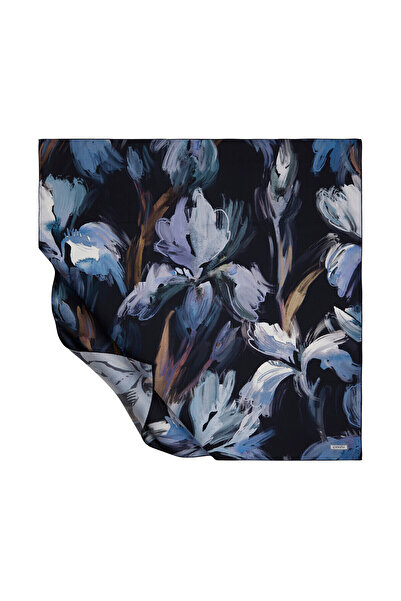 ipekevi Eșarfă de mătase Tivil cu flori de iris, albastru marin