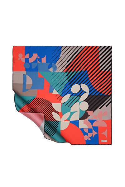ipekevi Eșarfă din mătase Tivil cubistă roșu-albastru