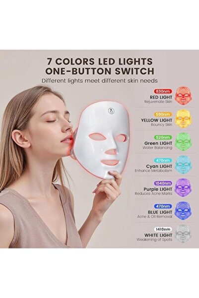 SINBINTA 7-Color LED Facial Phototherapy Mask, Anti-Acne, Rejuvenation, White