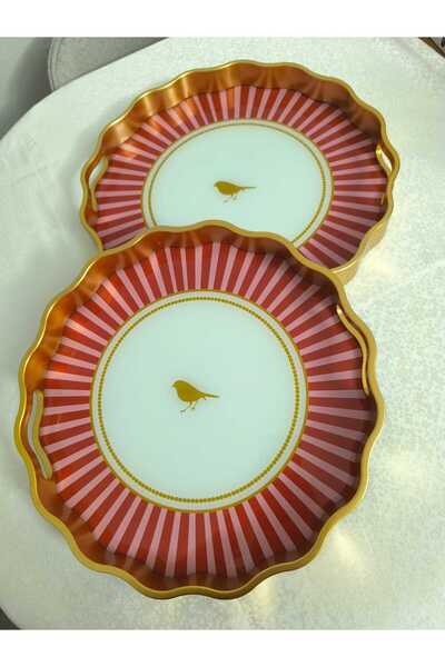 SUBBY 2’li Gold Kenarlı Kuş Desenli Cam İç Yüzeyli Kaydırmaz Tabanlı Dekorati...