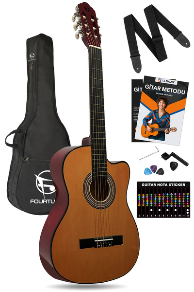 Fourtune Luca CW-200OR Turuncu Kesik Kasa Klasik Gitar Seti 4/4 Sap Ayarlı (C...