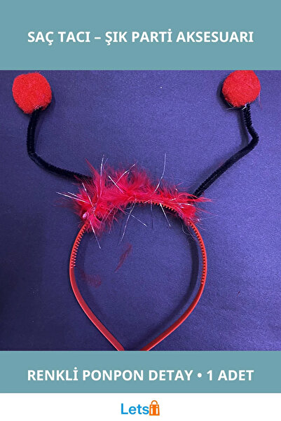 Letsii تاج شعر للحفلات مزين بالبومبوم باللون الأحمر مزين بالريش الأسود