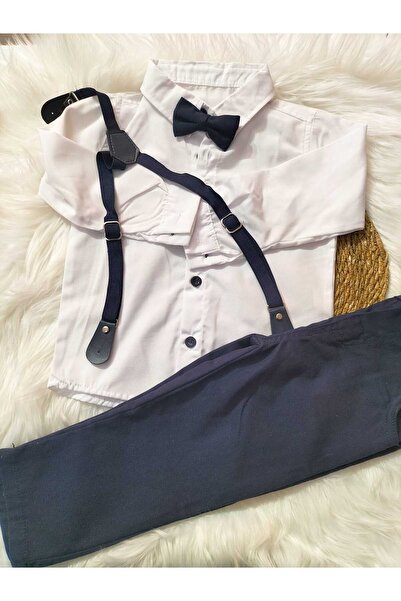 mayakids ÇOCUK LACİVERT BEYAZ PAPYONLU GÖMLEK PANTOLON VE ASKILI 3'LÜ TAKIM