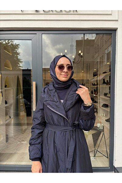 MissWhence 38513 Zippered Women's Overcoat Navy Blue