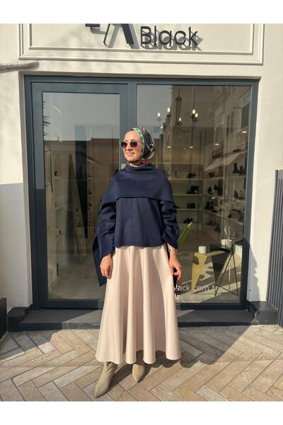 QOOQ STORE 26FW230 Bluză de damă cu detaliu eșarfă bleumarin